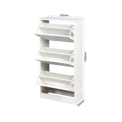 3 Tiers Wooden Entryway Storage Shoe Cabinet with 3 Flip Doors in White_3