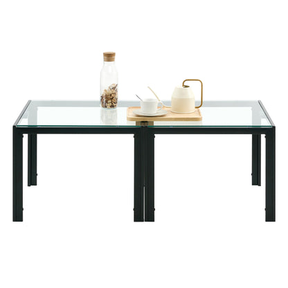 Set of 2 Coffee Table Set Modern Designed Square Tempered Glass Tea Table_4