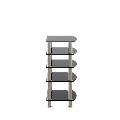 5-Tier Tempered Glass Living Room Side Table with Stainless Steel Frame- Black_10
