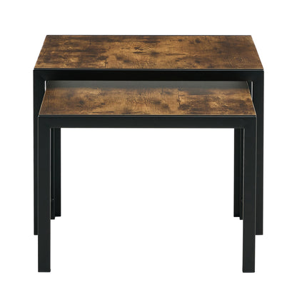 Set of 2 Modern Design Nesting Coffee Table Set with Wooden Finish- Rustic Brown_17