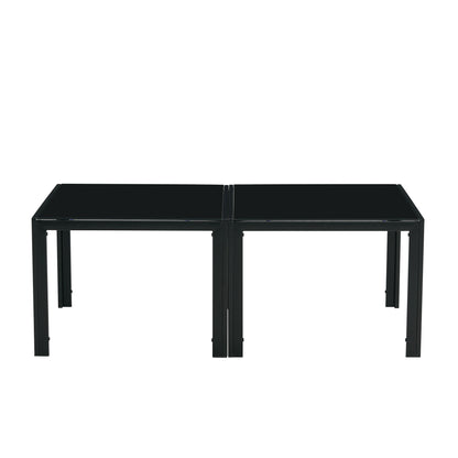 Set of 2 Coffee Table Set Modern Designed Square Tempered Glass Tea Table- Black_8