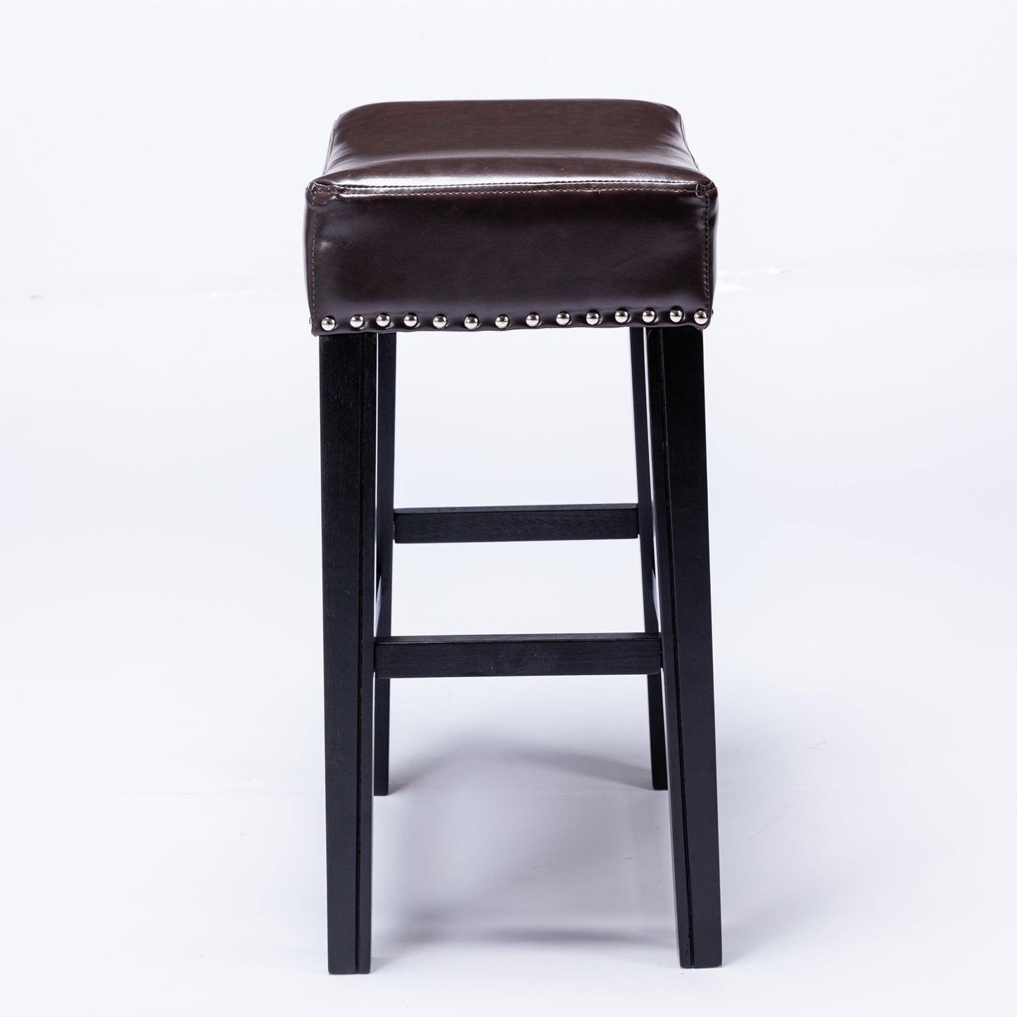 2 pcs Backless Faux Leather Kitchen Counter Soft Sitting Stool Island Chair- Brown_6