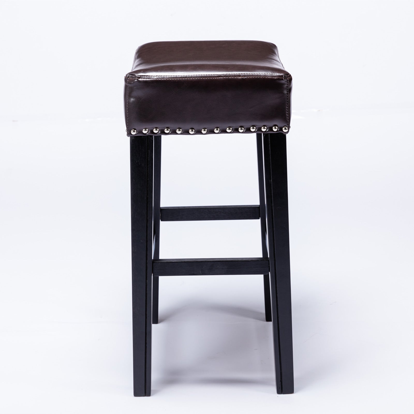 2 pcs Backless Faux Leather Kitchen Counter Soft Sitting Stool Island Chair- Brown_6