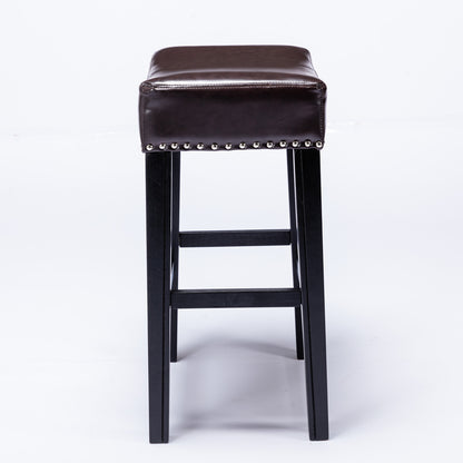2 pcs Backless Faux Leather Kitchen Counter Soft Sitting Stool Island Chair- Brown_6