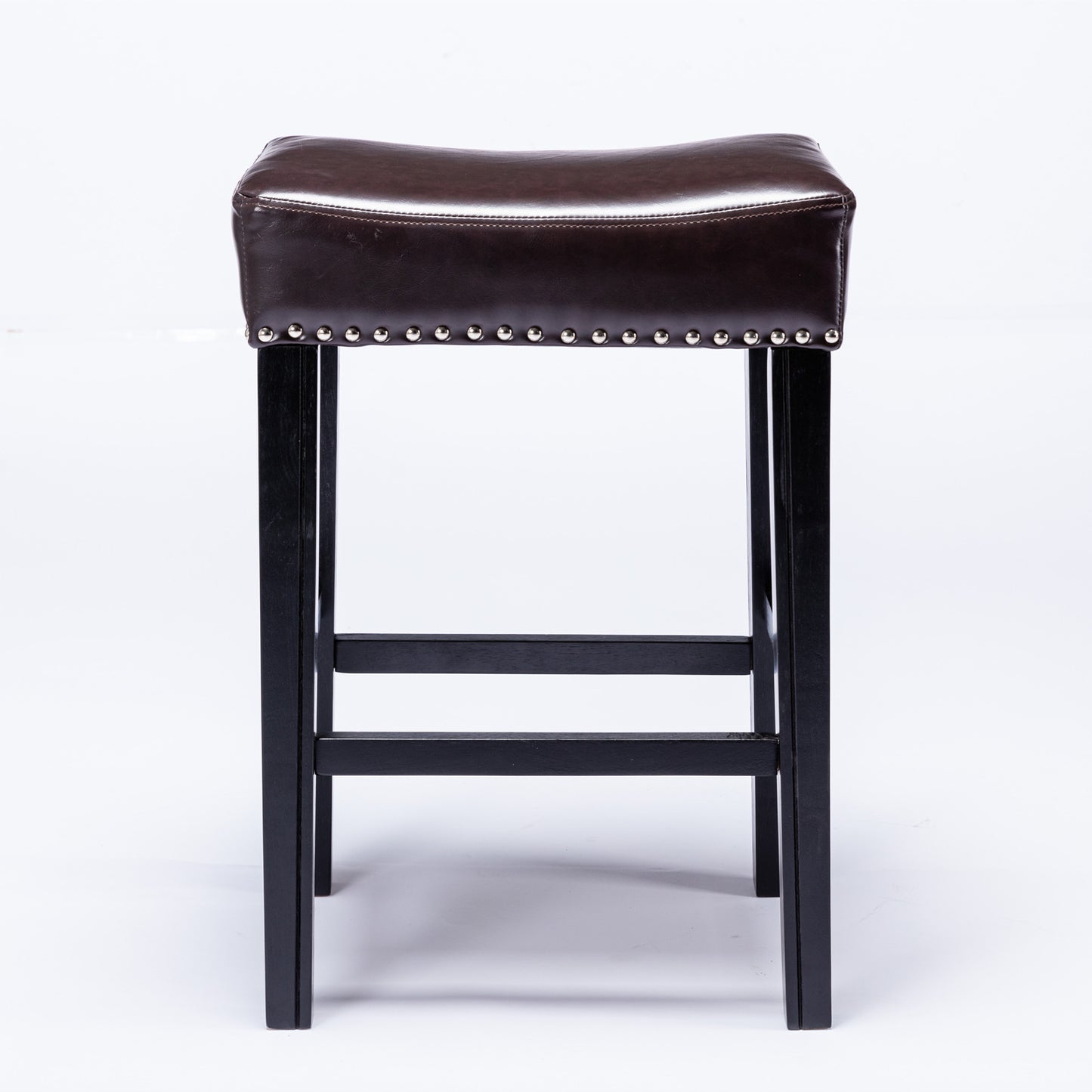 2 pcs Backless Faux Leather Kitchen Counter Soft Sitting Stool Island Chair- Brown_3