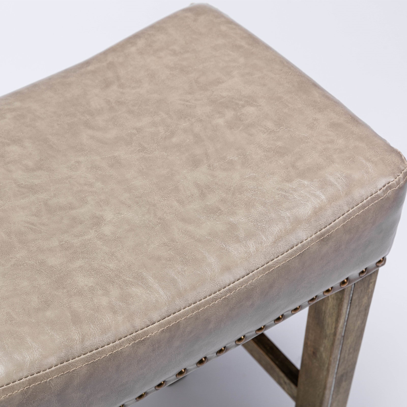 2 pcs Backless Faux Leather Kitchen Counter Soft Sitting Stool Island Chair- Gray_7