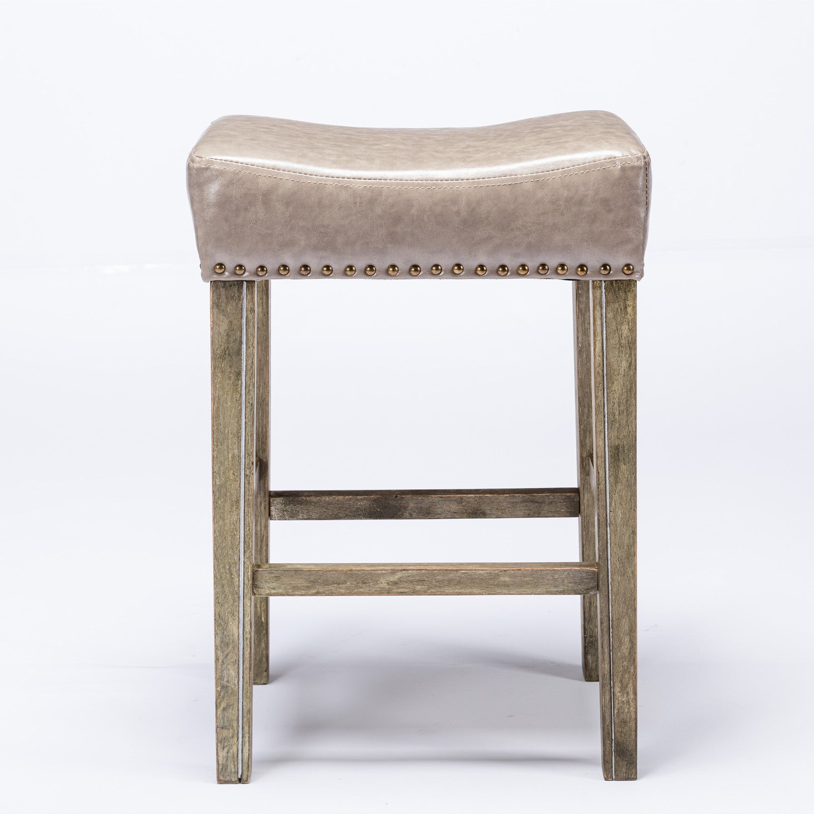 2 pcs Backless Faux Leather Kitchen Counter Soft Sitting Stool Island Chair- Gray_3