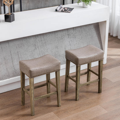2 pcs Backless Faux Leather Kitchen Counter Soft Sitting Stool Island Chair- Gray_2