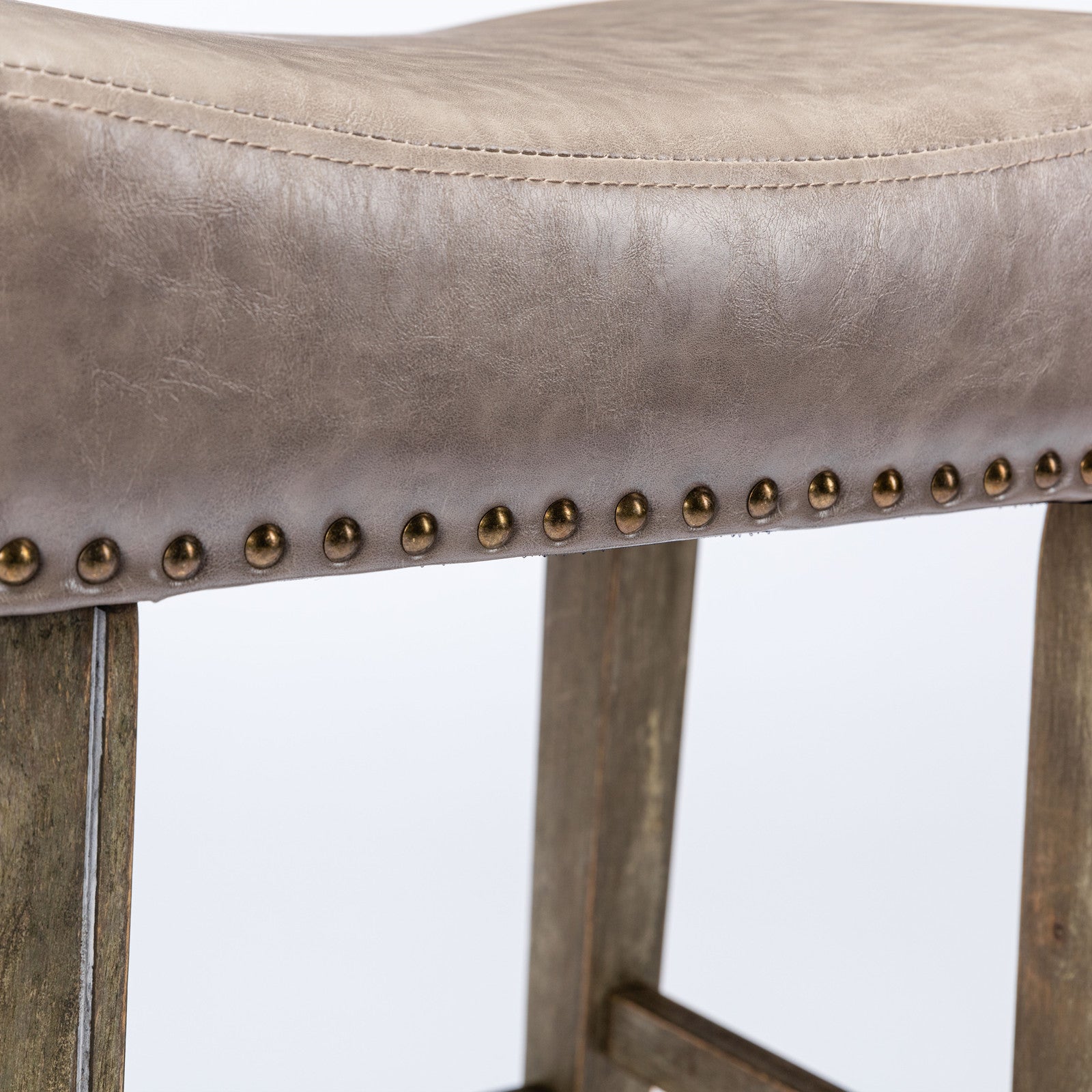 2 pcs Backless Faux Leather Kitchen Counter Soft Sitting Stool Island Chair- Gray_8