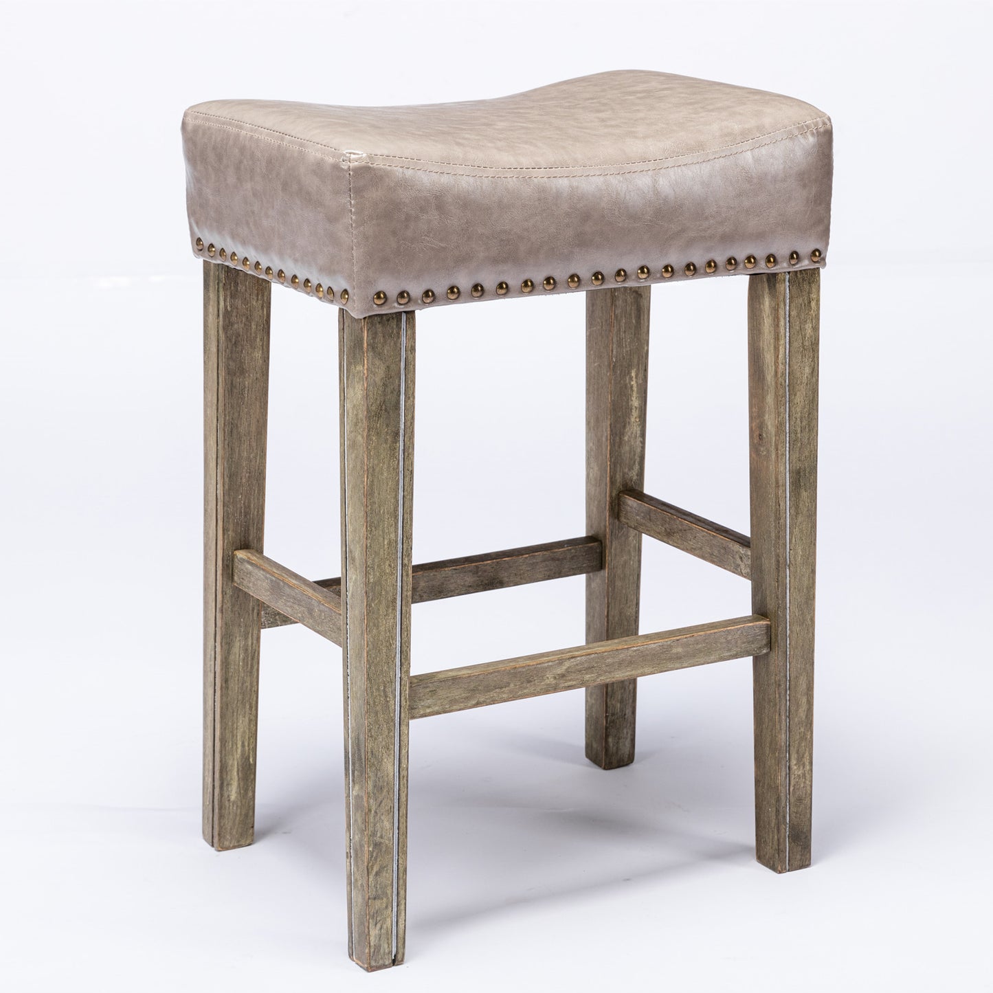 2 pcs Backless Faux Leather Kitchen Counter Soft Sitting Stool Island Chair- Gray_4