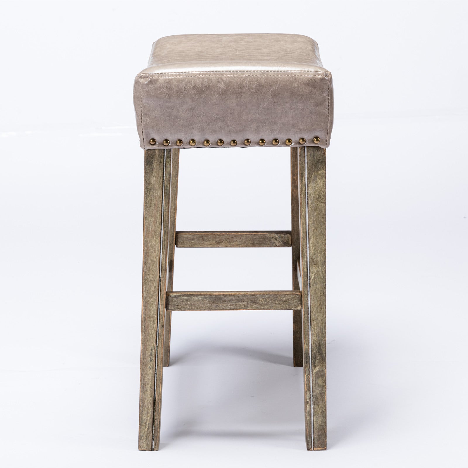 2 pcs Backless Faux Leather Kitchen Counter Soft Sitting Stool Island Chair- Gray_6