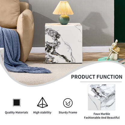 Modern Designed Faux Marble Style Coffee Table Cube Wooden Nightstand_4