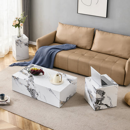 Modern Designed Faux Marble Style Coffee Table Cube Wooden Nightstand_5