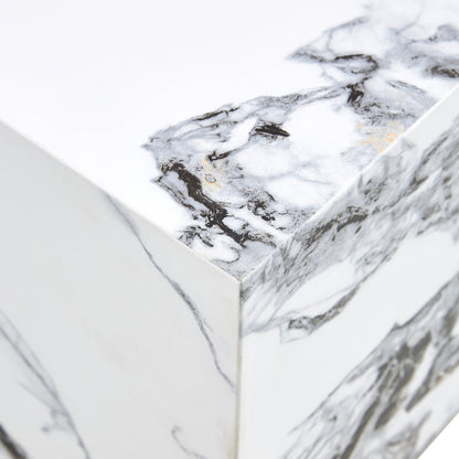 Modern Designed Faux Marble Style Coffee Table Cube Wooden Nightstand_13