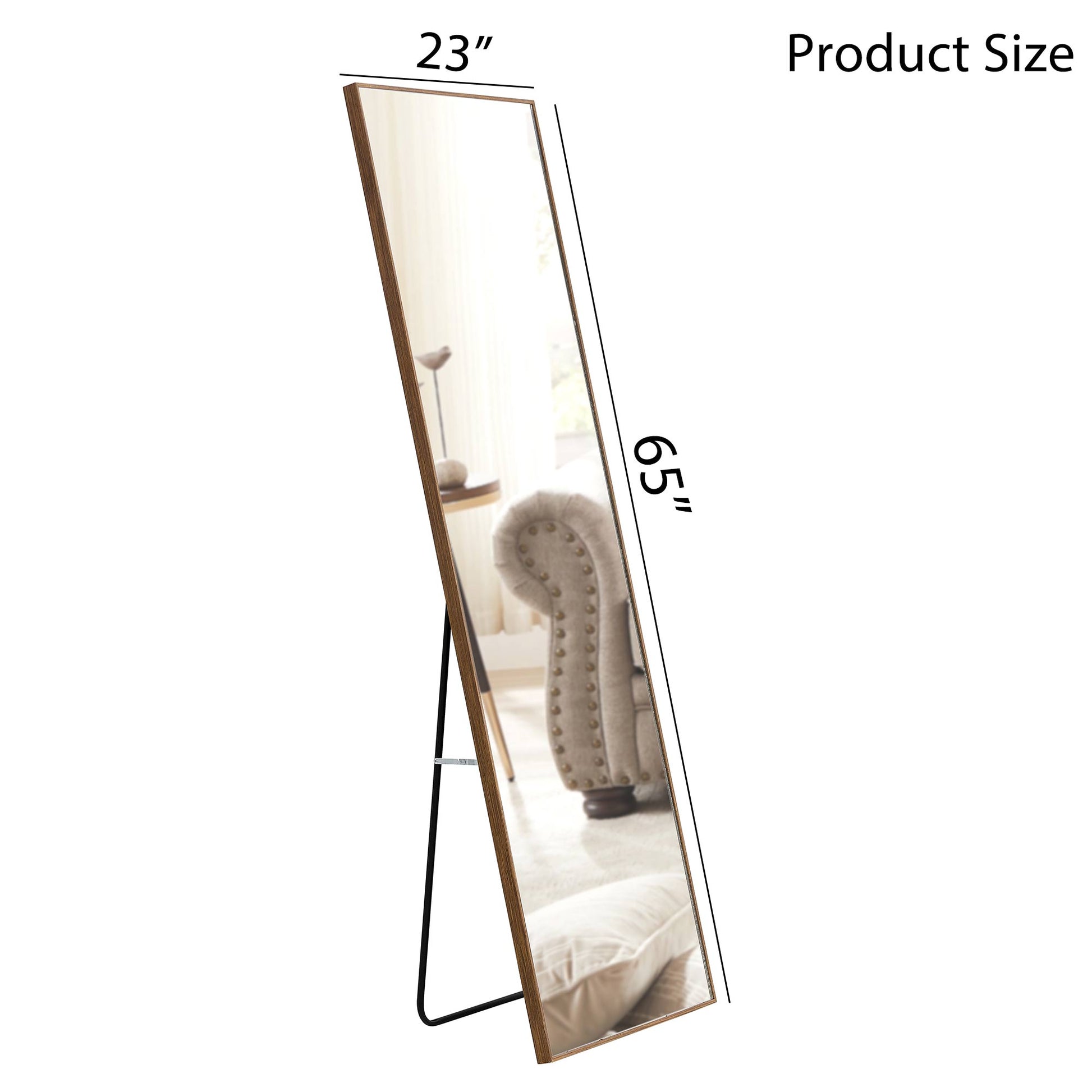 Wall Mounted Solid Wood Frame Full Length Dressing Mirror with Stand- Brown_14