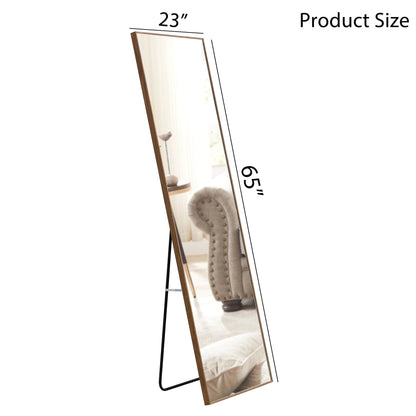Wall Mounted Solid Wood Frame Full Length Dressing Mirror with Stand- Brown_14