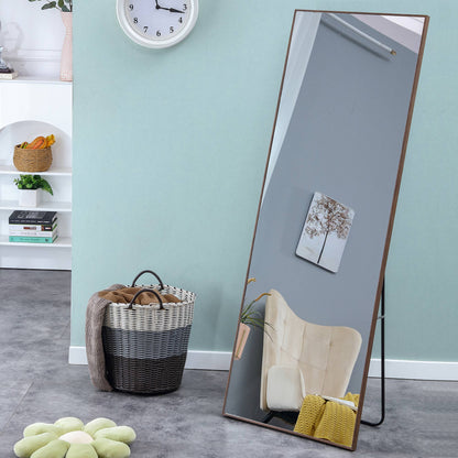 Wall Mounted Solid Wood Frame Full Length Dressing Mirror with Stand- Brown_9