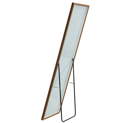Wall Mounted Solid Wood Frame Full Length Dressing Mirror with Stand- Brown_12
