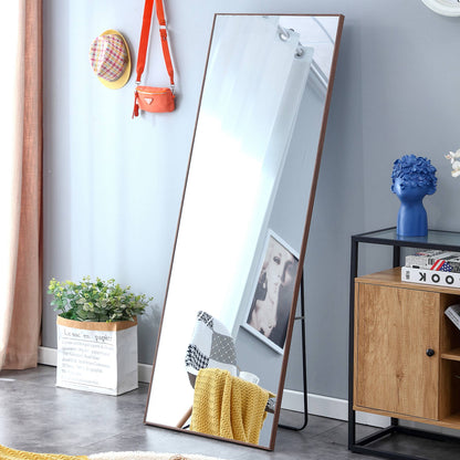 Wall Mounted Solid Wood Frame Full Length Dressing Mirror with Stand- Brown_10