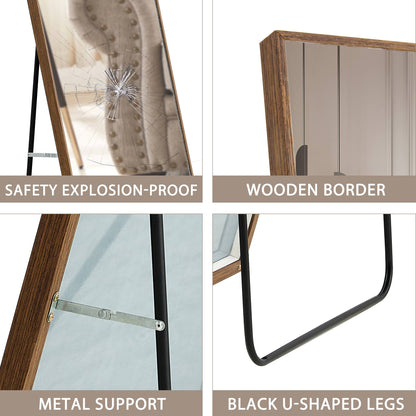 Wall Mounted Solid Wood Frame Full Length Dressing Mirror with Stand- Brown_15