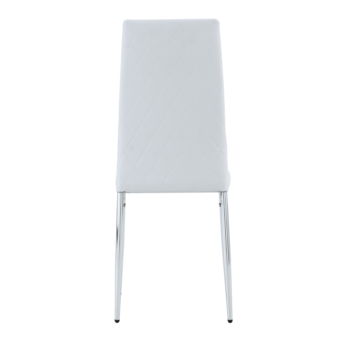4 pcs Checkered Armless Faux Leather High Back Upholstered Padded Dining Chairs- White_18