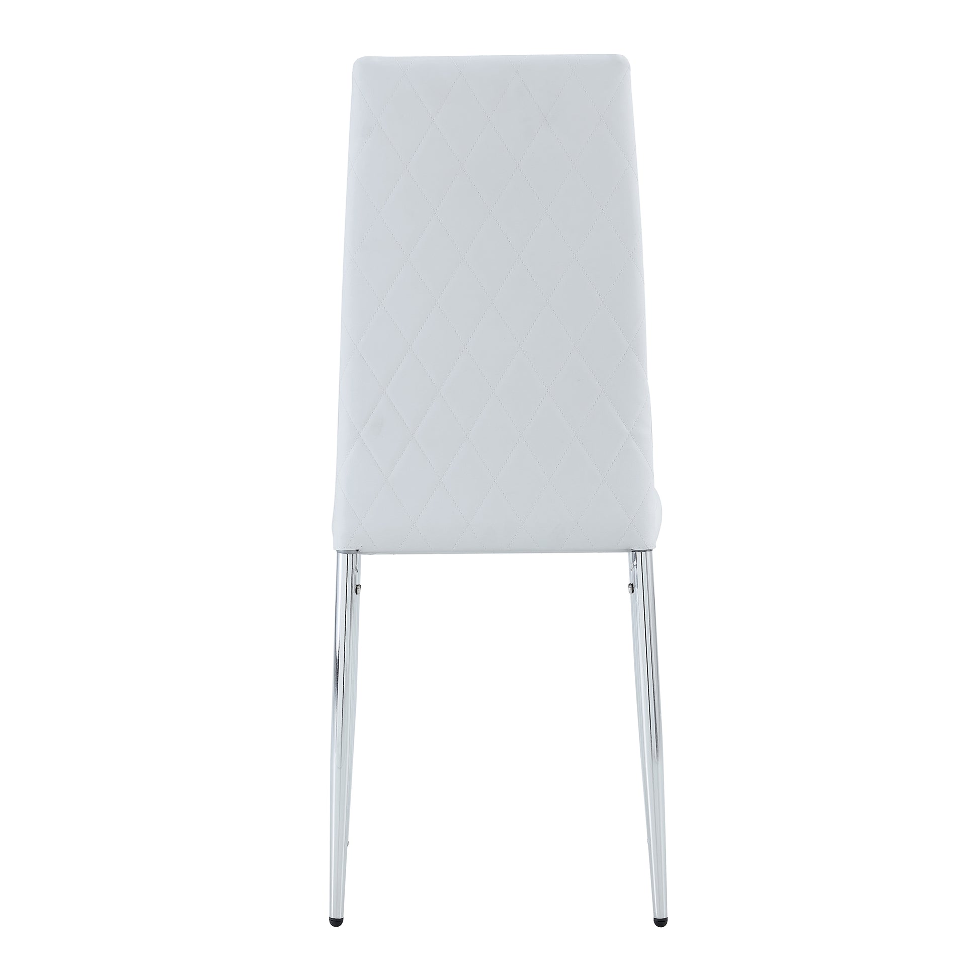 4 pcs Checkered Armless Faux Leather High Back Upholstered Padded Dining Chairs- White_18