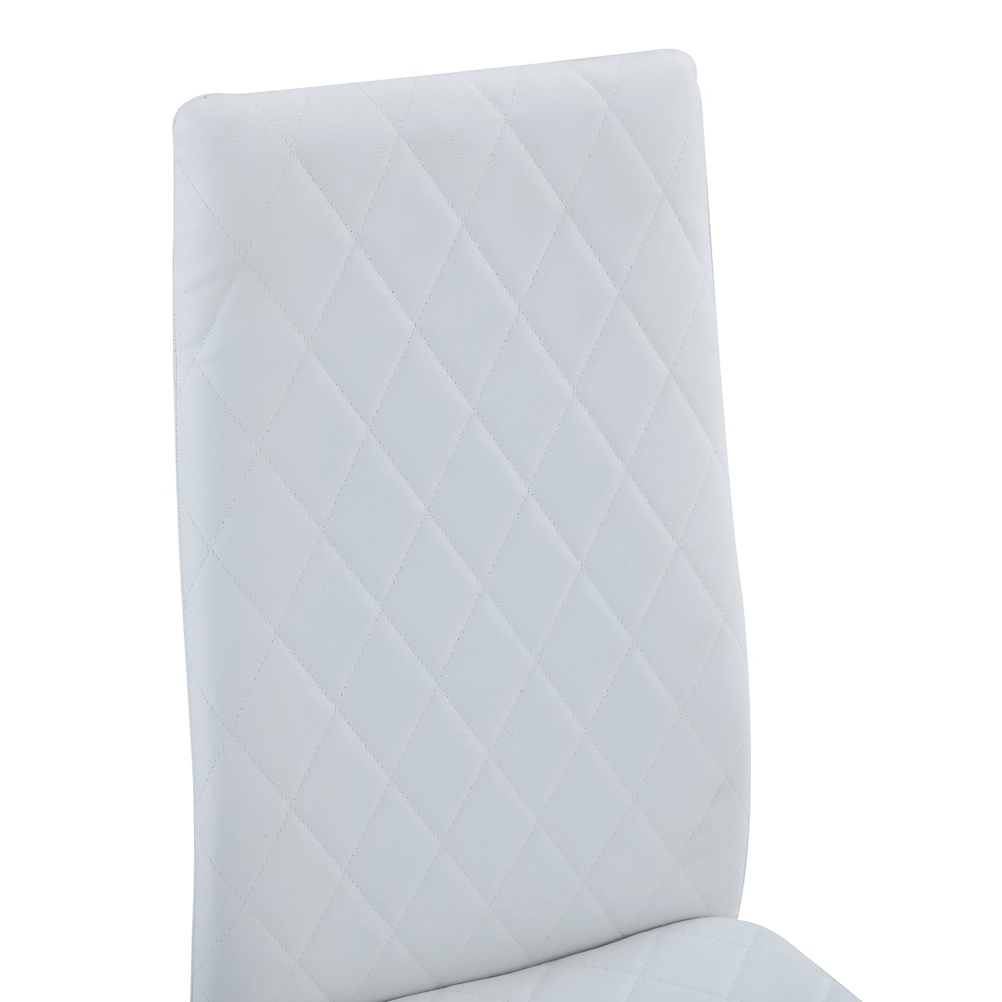 4 pcs Checkered Armless Faux Leather High Back Upholstered Padded Dining Chairs- White_13