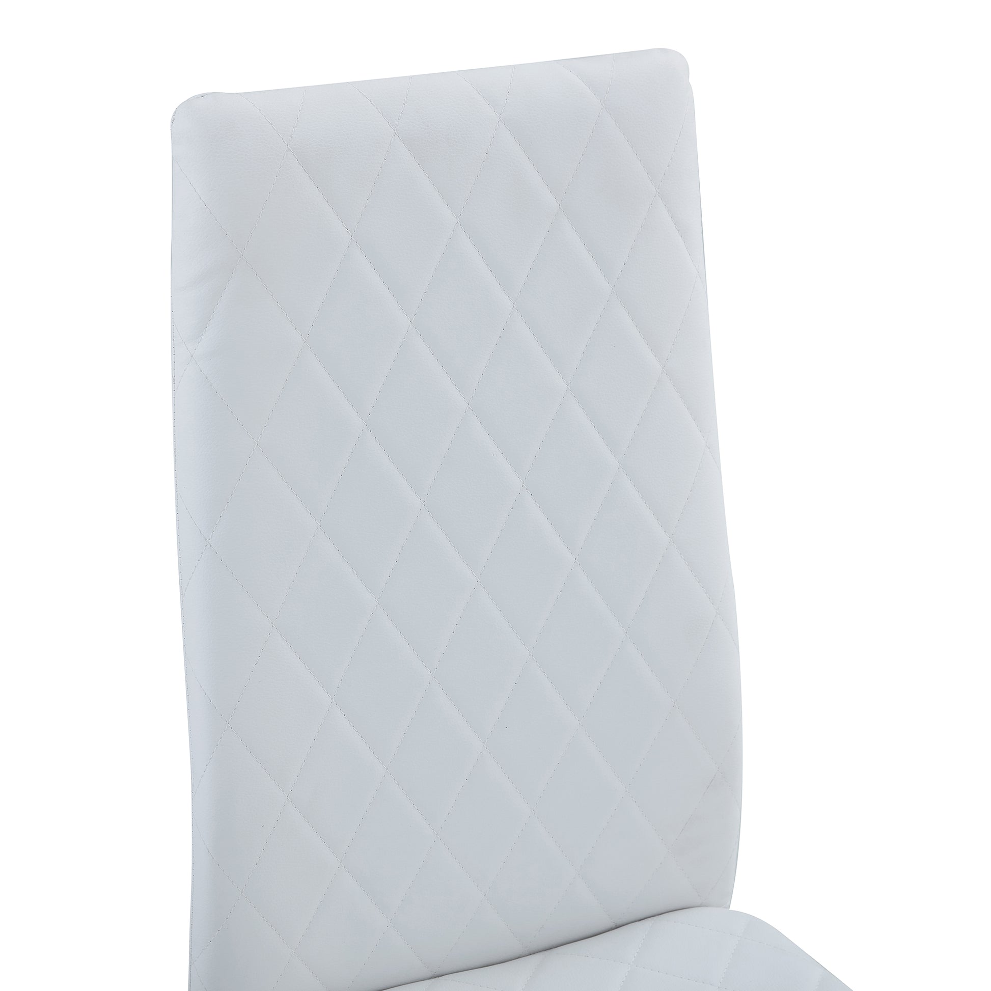 4 pcs Checkered Armless Faux Leather High Back Upholstered Padded Dining Chairs- White_13