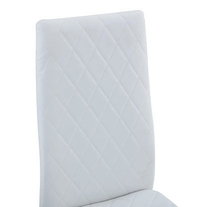 4 pcs Checkered Armless Faux Leather High Back Upholstered Padded Dining Chairs- White_13
