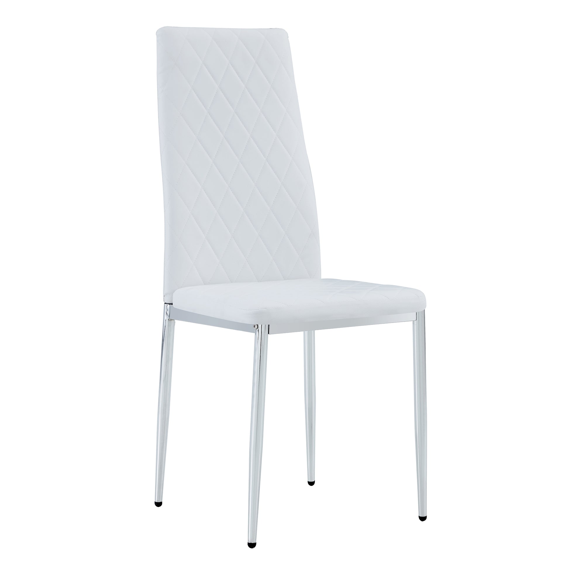 4 pcs Checkered Armless Faux Leather High Back Upholstered Padded Dining Chairs- White_19