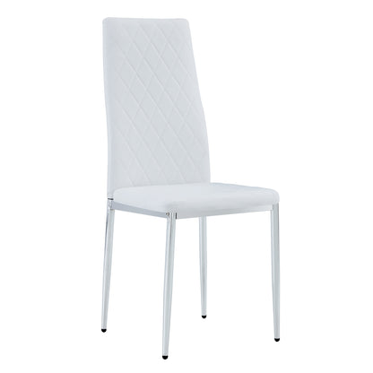 4 pcs Checkered Armless Faux Leather High Back Upholstered Padded Dining Chairs- White_19