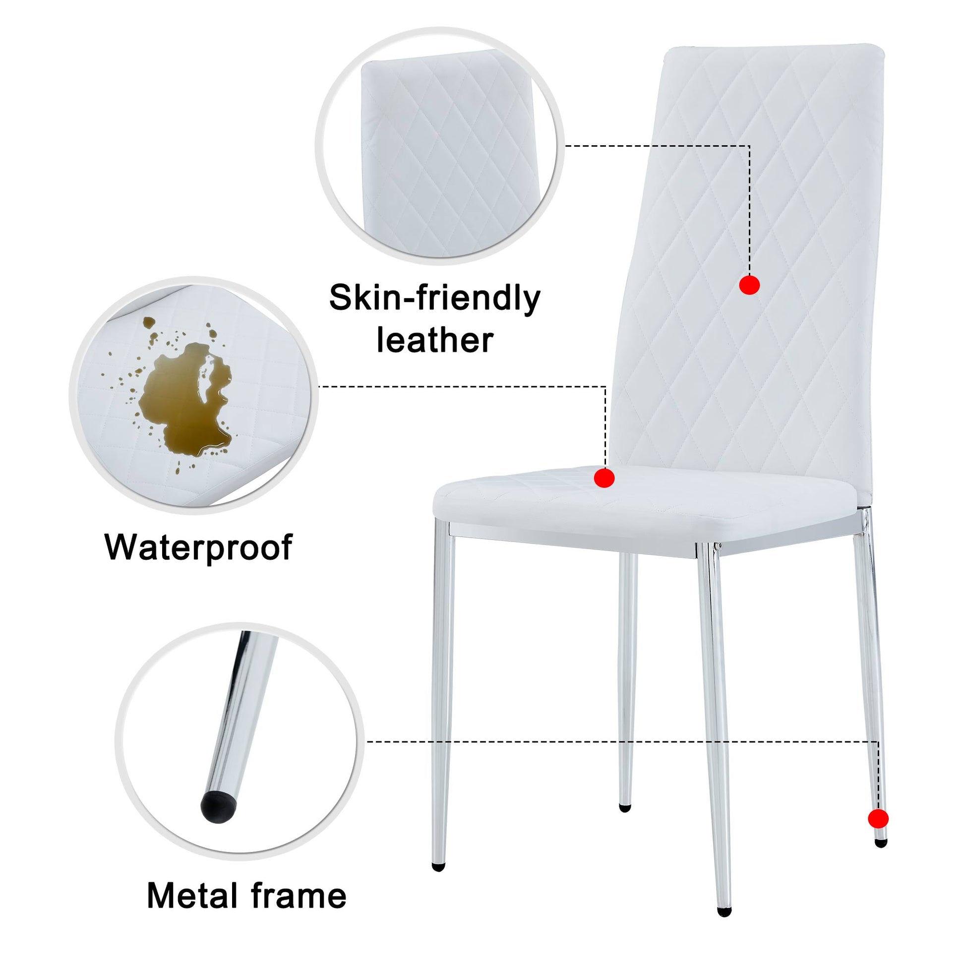 4 pcs Checkered Armless Faux Leather High Back Upholstered Padded Dining Chairs- White_22