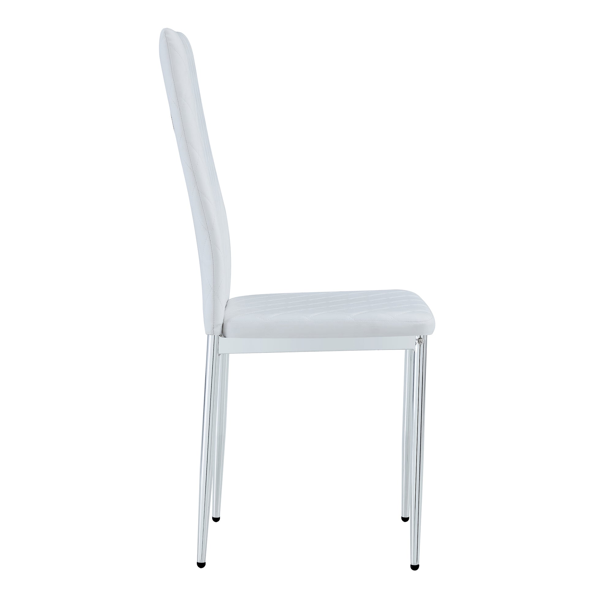 4 pcs Checkered Armless Faux Leather High Back Upholstered Padded Dining Chairs- White_15