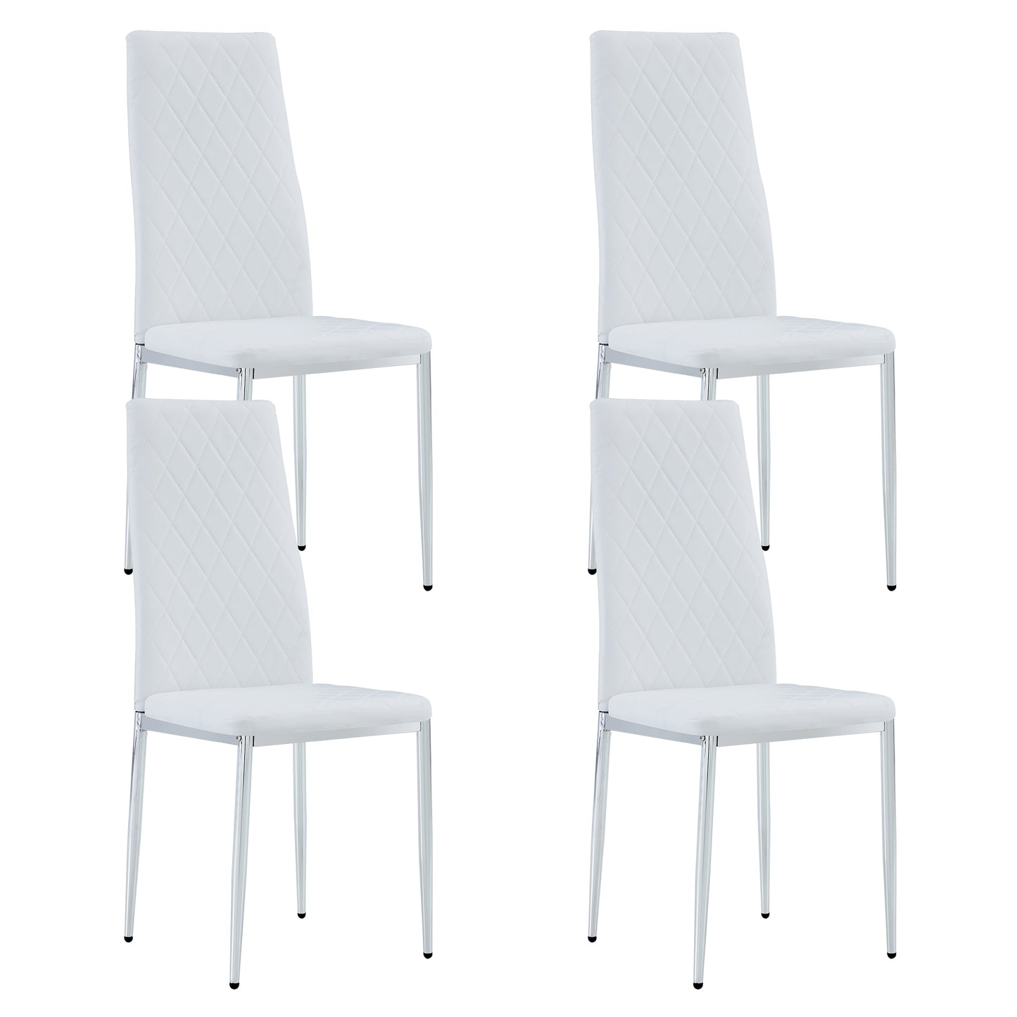 4 pcs Checkered Armless Faux Leather High Back Upholstered Padded Dining Chairs- White_16