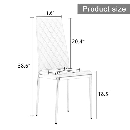 4 pcs Checkered Armless Faux Leather High Back Upholstered Padded Dining Chairs- White_23