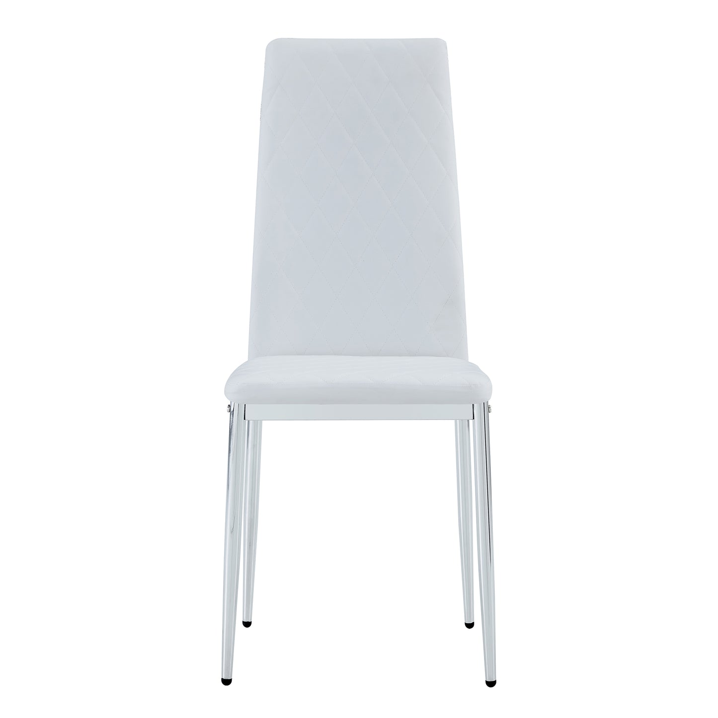4 pcs Checkered Armless Faux Leather High Back Upholstered Padded Dining Chairs- White_17