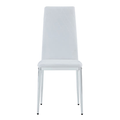 4 pcs Checkered Armless Faux Leather High Back Upholstered Padded Dining Chairs- White_17