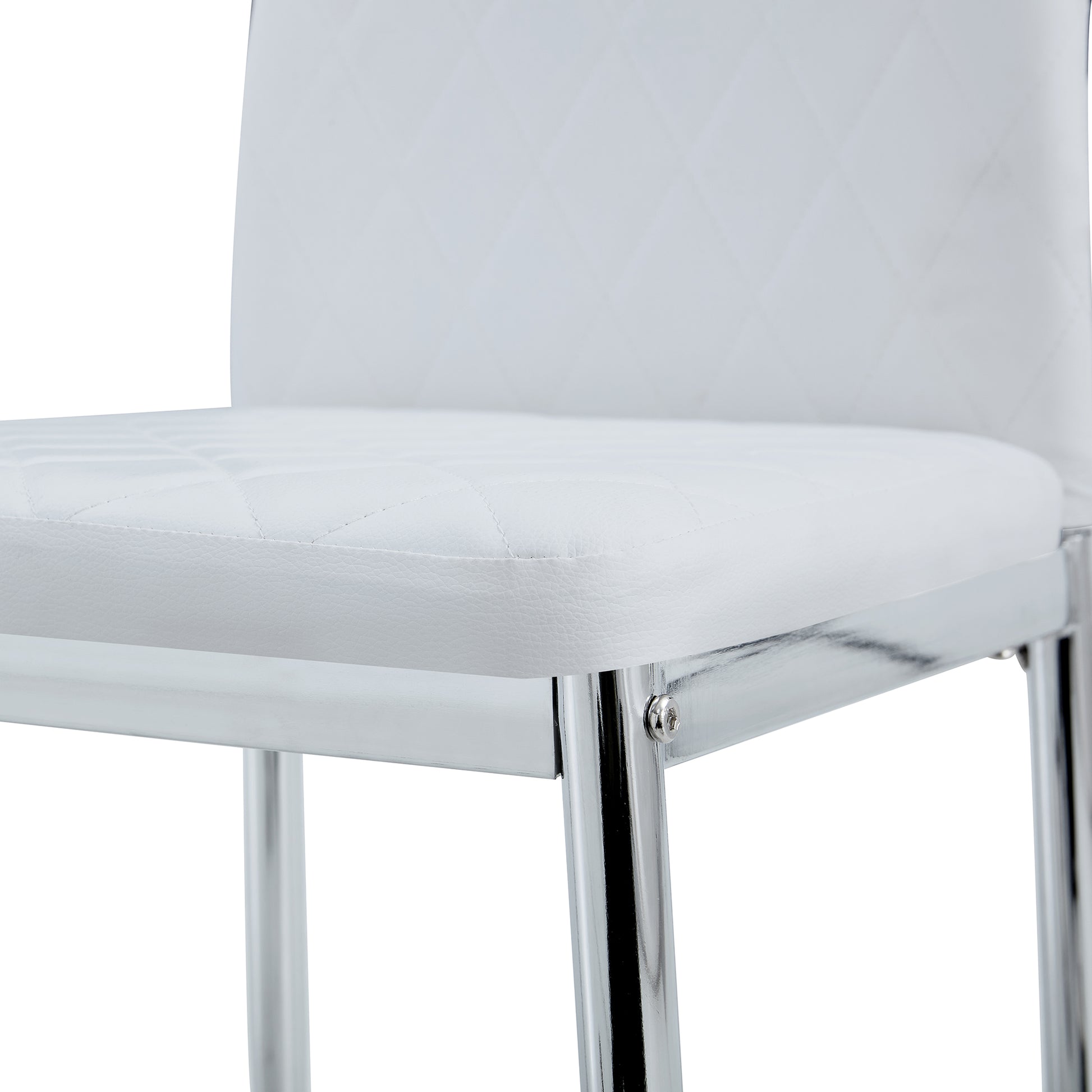 4 pcs Checkered Armless Faux Leather High Back Upholstered Padded Dining Chairs- White_12