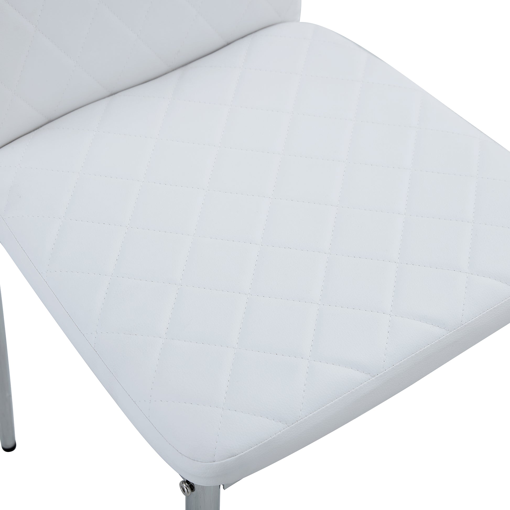 4 pcs Checkered Armless Faux Leather High Back Upholstered Padded Dining Chairs- White_14