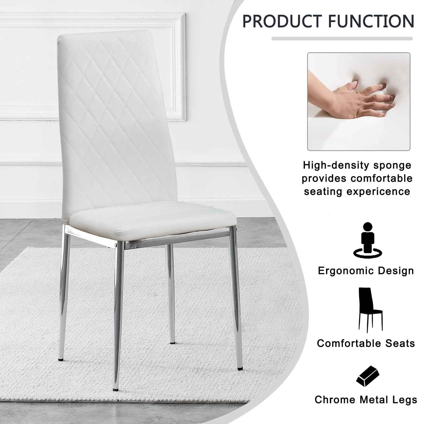 4 pcs Checkered Armless Faux Leather High Back Upholstered Padded Dining Chairs- White_20