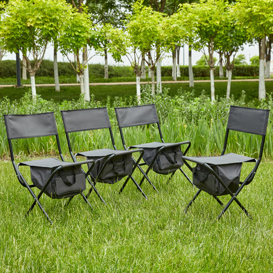 4 pcs Portable Outdoor Camping Fishing Picnic Chairs with Storage Bag- Gray_0