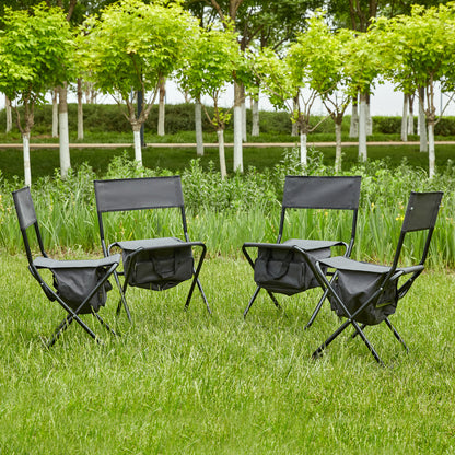 4 pcs Portable Outdoor Camping Fishing Picnic Chairs with Storage Bag- Gray_2