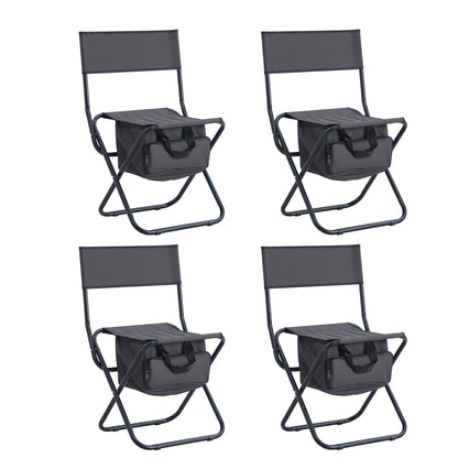 4 pcs Portable Outdoor Camping Fishing Picnic Chairs with Storage Bag- Gray_4