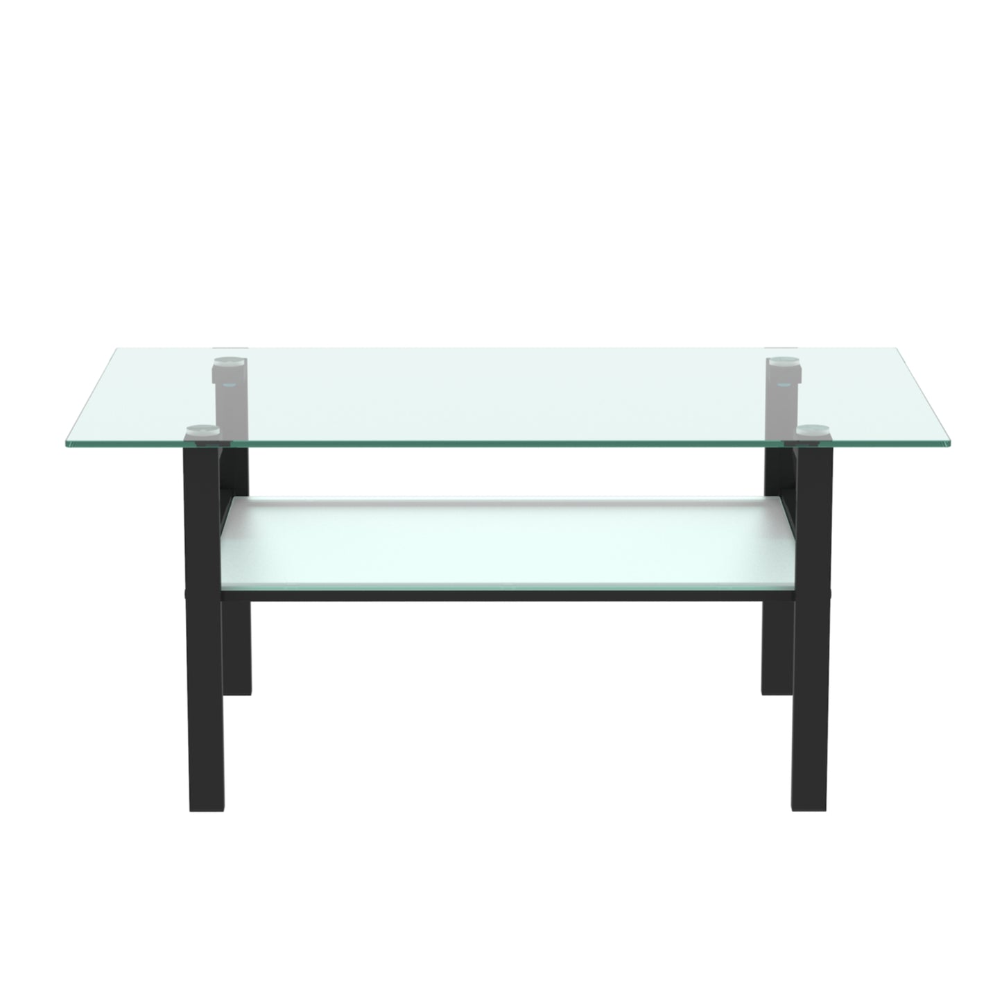 Double Layer Living Room Glass Coffee Table with Metal Legs- Transparent+Black_6