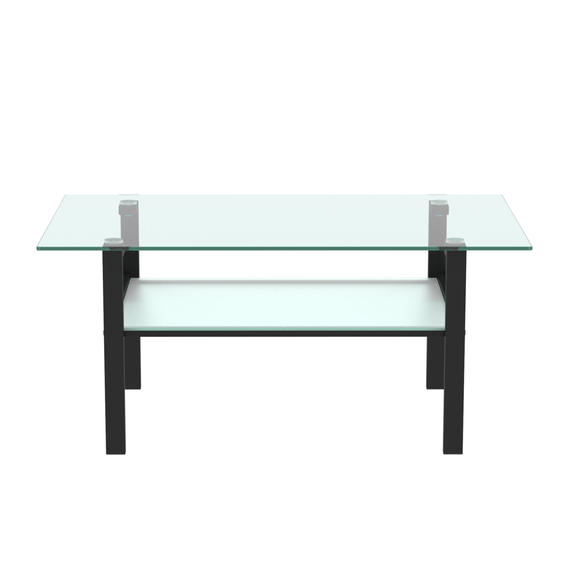 Double Layer Living Room Glass Coffee Table with Metal Legs- Transparent+Black_6