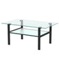 Double Layer Living Room Glass Coffee Table with Metal Legs- Transparent+Black_4