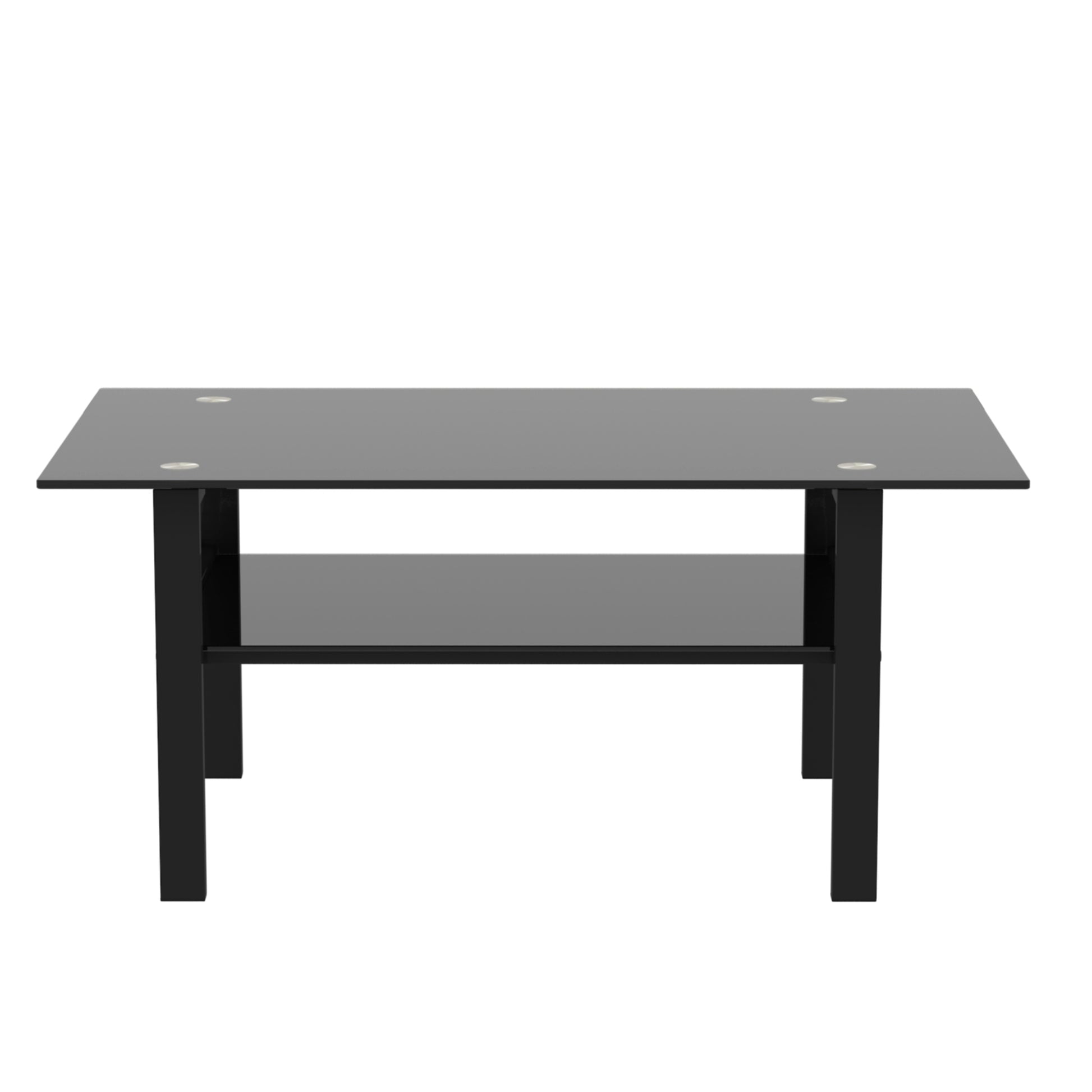 Double Layer Living Room Glass Coffee Table with Metal Legs- Black+Black_4