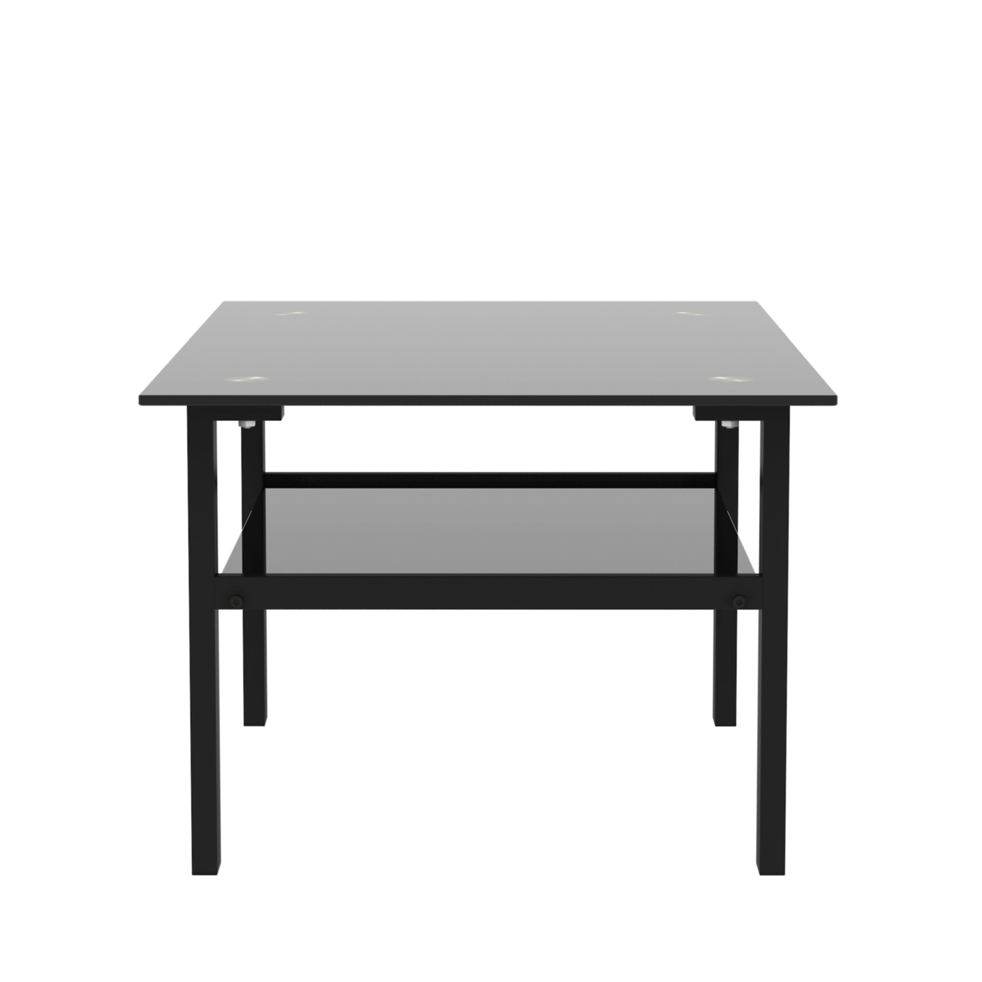 Double Layer Living Room Glass Coffee Table with Metal Legs- Black+Black_3