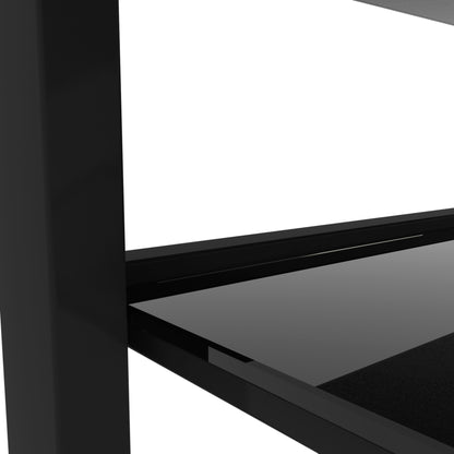 Double Layer Living Room Glass Coffee Table with Metal Legs- Black+Black_9