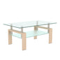 Double Layer Living Room Glass Coffee Table with Metal Legs- Clear Glass+Oak_3